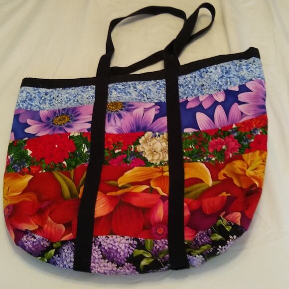 Floral handmade tote. Vibrant. Great for Books or Shopping. - Picture 1 of 5